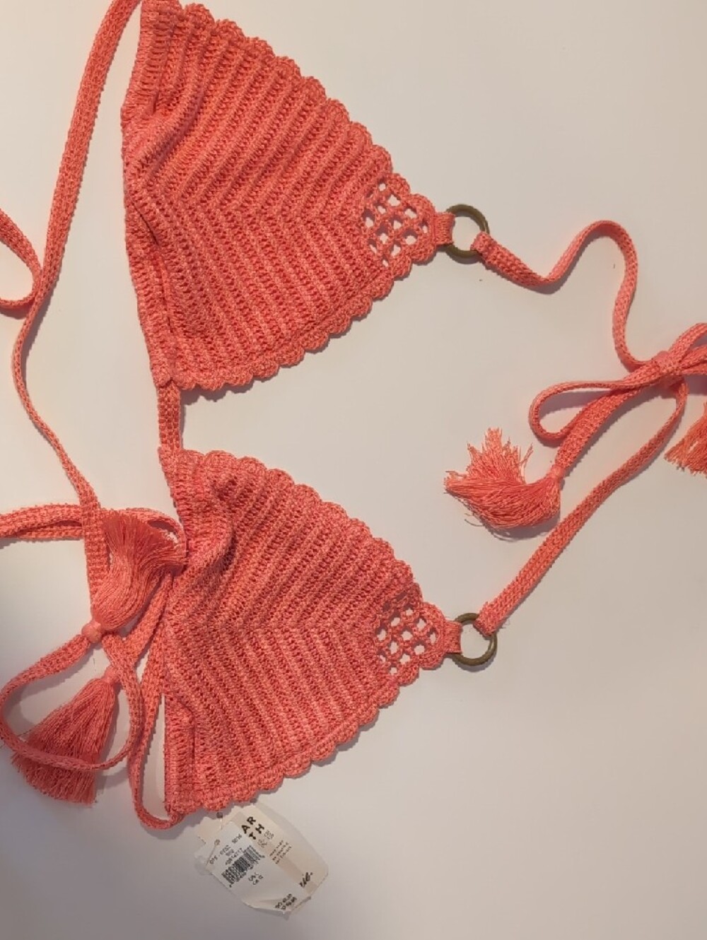 aerie Coral Crochet Triangle Bikini Set - Picture 2 of 7